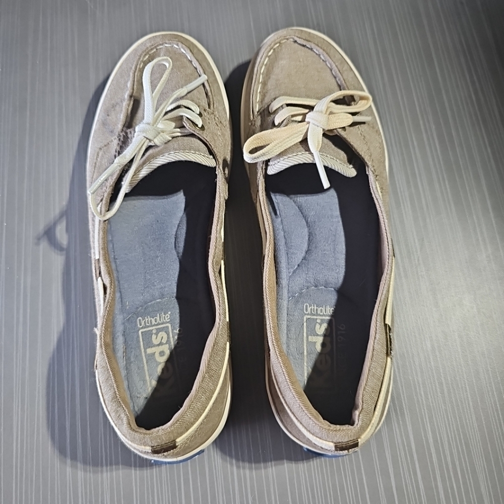 Keds Womens 6 Ortholite 2 Eye Boat Beige Fabric Slip On Moc Toe WF57105 PreOwned - Picture 5 of 10